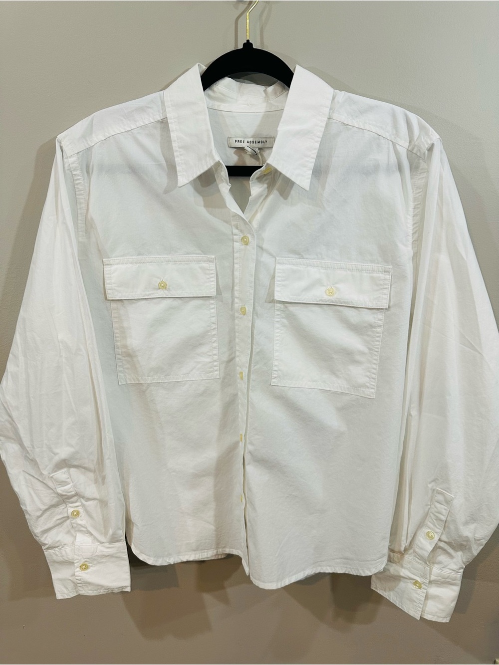 NWT Free Assembly White Button-Front Utility Shirt, Oversized and Cropped